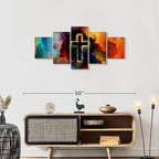 Elephant Stock Colorful Cross Wall Art Multi Piece Canvas - 5 Panel Christian Pictures Decor - Digital Design Canvas Print - Christian Wall Decor - 42" X 19"
