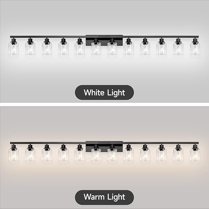 12 Light Bathroom Light Fixtures, Black Bathroom Lighting Fixtures Over Mirror Matte Black Modern Vanity Lights Wall Lighting for Mirror Bedroom, Living Room (78.7inch)