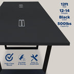 Sturdy Conference Table with Cable Management Grommets Modern Rectangle Office Meeting Table with Wood Tabletop and Metal Frame & Legs- Easy Assembly Boardroom Table (Black, 12 Foot)