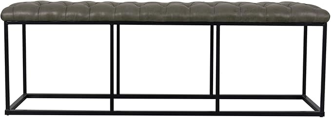 HomePop Upholstered Button Tufted Decorative Bench with Metal Base, Gray Faux Leather