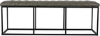 HomePop Upholstered Button Tufted Decorative Bench with Metal Base, Gray Faux Leather