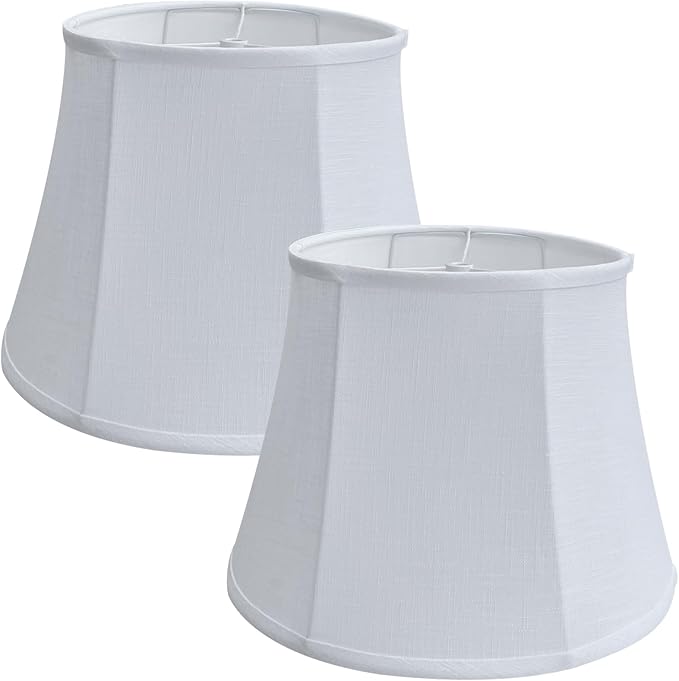 Double Tootoo Star White Lamp Shade Set of 2, Large Drum Lampshade for Floor Light and Table Lamp 10x14x10 inch, DIY Fabric Natural Linen Hand Crafted, Spider (White, 10x14x10 inch)