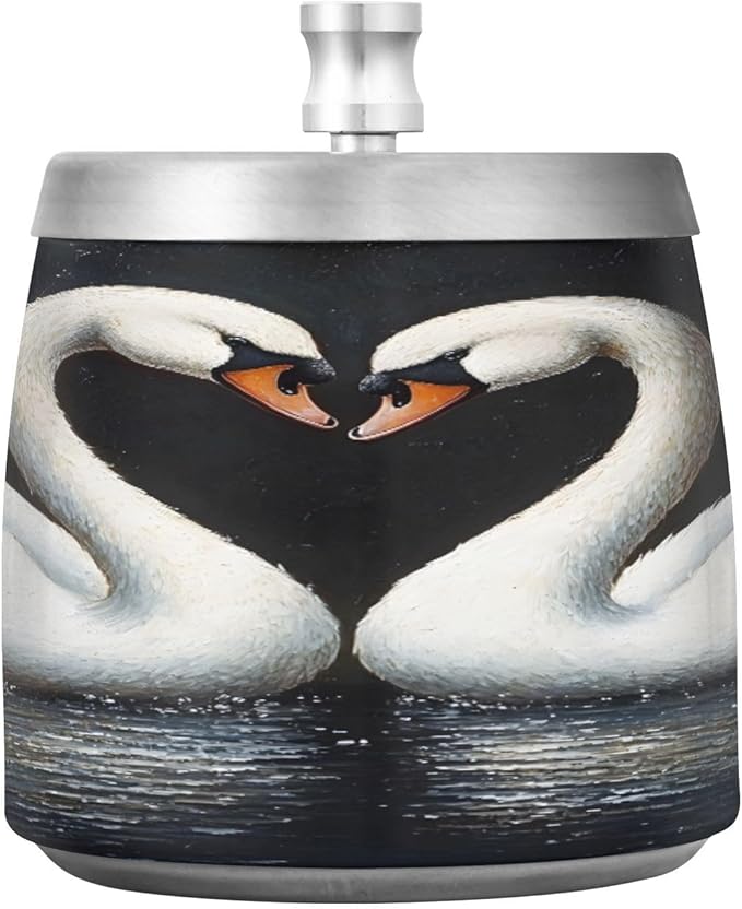 Swans Ashtray with Lid, Outdoor Ashtrays for Patio, Stainless Steel Ashtray Odorless Smokeless for Home Office Balcony