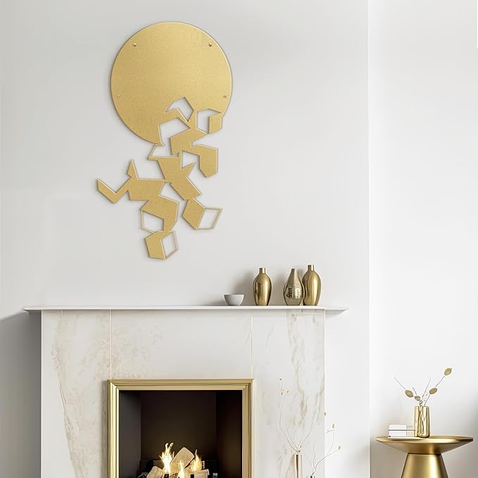 SIGNLEADER Metal Wall Art Decor Circles Abstract Shapes Minimalist Modern Abstract Wall Sculpture Hangings Home Decoration for Living Room, Bedroom, Bathroom, Kitchen, Outdoor - 18" Gold