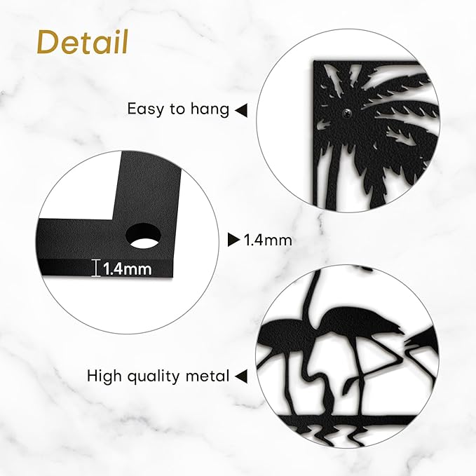 SIGNLEADER Metal Wall Art Moonlit Flamingos and Palm TreesDecor Modern Abstract Wall Sculpture Hangings Home Decoration for Living Room, Bedroom, Bathroom, Kitchen, Outdoor - 18" Black