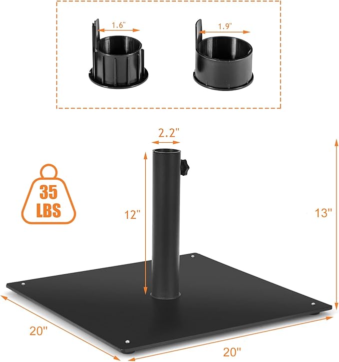 Giantex 35 lbs Patio Umbrella Base, 20 inch Heavy Duty Square Outdoor Umbrella Stand for 1.6''-1.9'' Poles, 4 Adjustable Pads Anchor Holes, Umbrella Holder for Deck Yard Poolside Garden