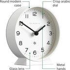 NEWGATE® M Mantel Echo Desk Clock | Modern Round Design | White | Easy to Read Numbers | Contemporary Style for Desk, Table, Shelf or Bedside