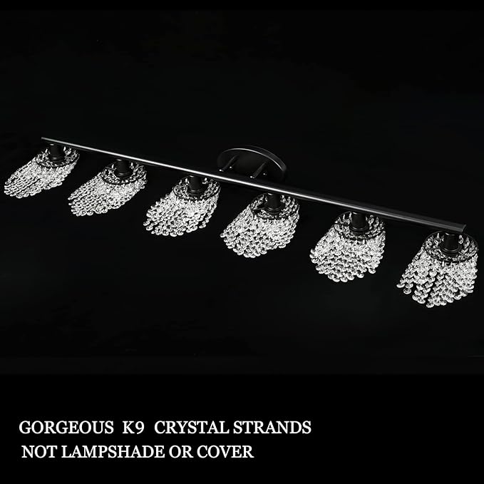 6-Light Bathroom Light Fixtures,Crystal Black Vanity Lights for Bathroom,Modern Bathroom Lights Over Mirror,Modern Black Wall Lights