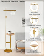 Lightdot 66IN Gold Dimmable Floor Lamps with Table, Modern Standing Tall Lamp with Globe Lampshade, Cross-Shaped Lamp Head U-Pole Base for Living Room/Bedroom/Sofa Beside/Corner Decor(Bulb Included)