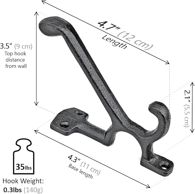 Ambipolar 5 Pack Decorative Cast Iron Heavy Duty Double Hooks, Wall Mounted Coat Hooks, Vintage Inspired (Antique Black) (Type-7 Type)