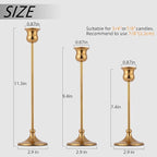 Metal Candle Holder Taper Candlestick Holders for Candle Sticks Vintage Candelabra for Halloween Thanksgiving Christmas (Gold, 1 Set (3 pcs))