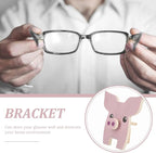 Uonlytech Wooden Pig Figurine Eyeglasses Holder Desktop Glasses Organizer Stand for Sunglasses Display and Eyewear Storage Rack Office Table Ornament
