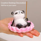 Lotus Panda Incense Holder Cute Animal Figurine Incense Burner Flower Stand Ash Catcher Creative Cartoon Resin Panda Statue for Home Room Decor Meditation Yoga Spa