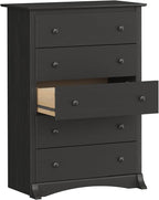 Prepac Sonoma Traditional 5-Drawer Tall Dresser for Bedroom, Functional Bedroom Dresser Chest of Drawers 17.75" D x 31.5" W x 44.75" H, Washed Black