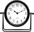 Vintage Black Table Clock on Stand, Decorative Desk and Shelf Clock Decorative Battery Operated Table Top Decor for Living Room，Silent Non-Ticking