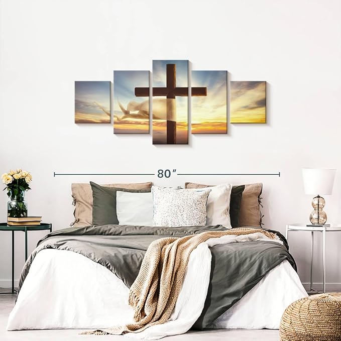 Elephant Stock Holy Cross Wall Art Multi Piece Canvas - 5 Panel Christian Pictures Decor - Digital Design Canvas Print - Christian Wall Decor - 68" X 30"