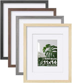 Egofine 11x14 Picture Frame Set of 4, Made of Solid Wood Multicolor Photo Frames Covered by Plexiglass 5x7 and 8x10 with Mat or 11x14 without Mat, for Table Top Display and Wall Mounting Mixed Colors