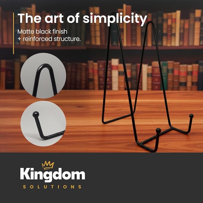 KINGDOM SOLUTIONS 8" 2-Pack Metal Stands Black – Book Stand – Sturdy Plate Holder for Art, Pictures, Books, Frames, and Decorative Displays