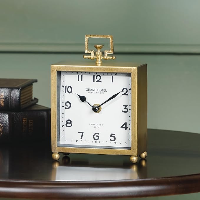 NIKKY HOME Small Gold Table Clock, Silent Non-Ticking Classic Battery Operated Decorative Mantel Desk Shelf Clock for Living Room Decor