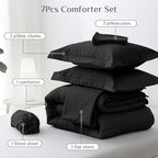 JOLLYVOGUE California King Comforter Set, Ultra-Soft Bed in a Bag Cal King Size 7 Pieces, Oeko-TEX Certified Bedding Set with Down Alternative Comforter, Sheets, Pillowcases & Shams, Black