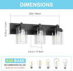 Vanity Light Fixture,3-Light Vanity Light for Bathroom,Matte Black Bathroom Vanity Lighting Over Mirror with Square Clear Glass Shade for Restroom