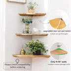 Corner Shelf, 7inch Solid Oak Wood Floating Corner Shelf Wall Mount Round End Floating Speaker Shelves with Wire Hole for Small Plant Photo Frame for Bedroom Kitchen, Living Room | Wire Hole, Small Plant, Photo Frame, Bedroom, Kitchen, Living Room
