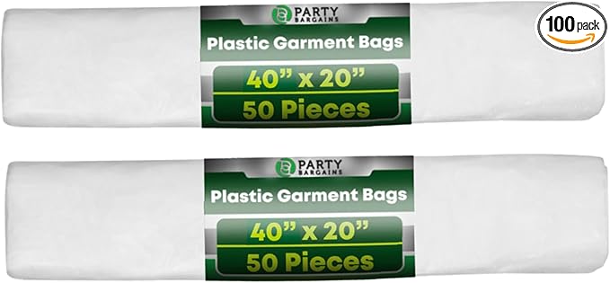 Party Bargains 40x20 Inch Clear Plastic Garment Bags, 100 Pack