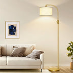 Nintiue Upgraded Modern Arc Dimmable Tall Standing Floor Lamp with Linen Shade, 1200 Lumens LED Bulb Included, for Living & Reading Room, Bedroom, Office & Nursery, Gold