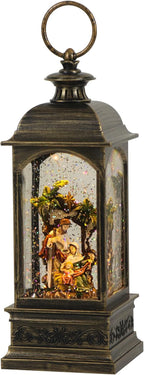 Eldnacele Nativity Music Snow Globe Lantern with 6 Hour Timer, Battery Operated & USB Powered Singing Lighted Lamp Swirling Water Glittering Christmas Decoration Holiday Decor Lantern