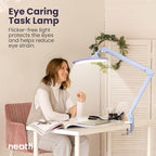 Neatfi Elite HD XL LED Desk Lamp, 3 Light Modes, 90PCS SMD LED, Non-Polar Dimming, Bright Eye-Caring Lighting for Home Office, Drafting, Beauty Shop, Workbench (CCT with Clamp, Pink Ring, 17 Inches)