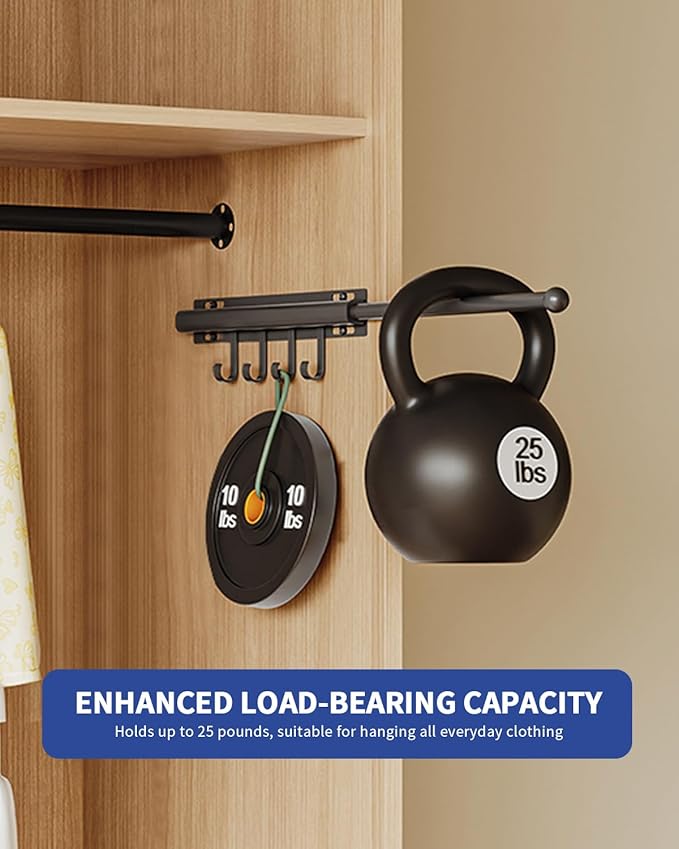 12" Valet Rod for Closet Pull Out With 4 Hooks Valet Rods for Closets (2Pack Black) Closet Valet Rod Slide Out