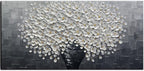 YaSheng Art - White Flower Oil Painting on Canvas 3D Thick Texture Black and White Floral Vase Canvas Wall Art Modern Abstract Art Home Bedroom, Dining Room, Living Room, Office Wall Decor 24x48inch