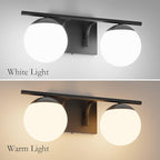 Ralbay Black Mid Century Modern 2-Light Bathroom Vanity Light Fixtures with Matte Black Milky Glass Globe
