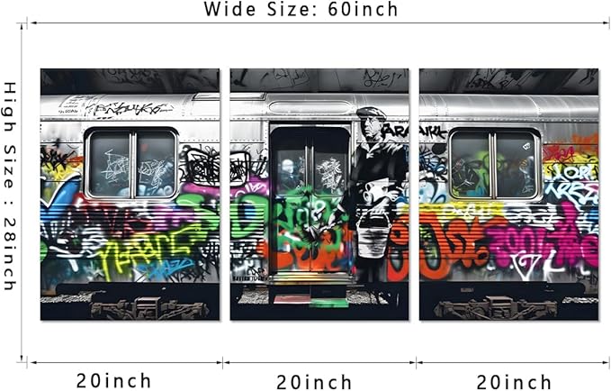Novatique Banksy Wall Art Street Graffiti Wall Art Abstract Graffiti Painting Art Modern Pop Picture Canvas Print Framed Classic Street Painting for Living Room Home Decor, 20”x 28”x 3Pcs