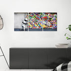 Novatique Banksy Wall Art Street Graffiti Wall Art Behind The Curtain Graffiti Posters Paintings Street Art Prints Decor for Living Room Bedroom, 12" x 16" x 3Pcs