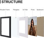 Vittanly 8x10 Picture Frames Set of 9, Display 5x7 Pictures with Mat or 8x10 without Mat, Photo Frames for Wall or Tabletop with Plexiglass, Engineered Wood, Black&Brown&Dark Grey
