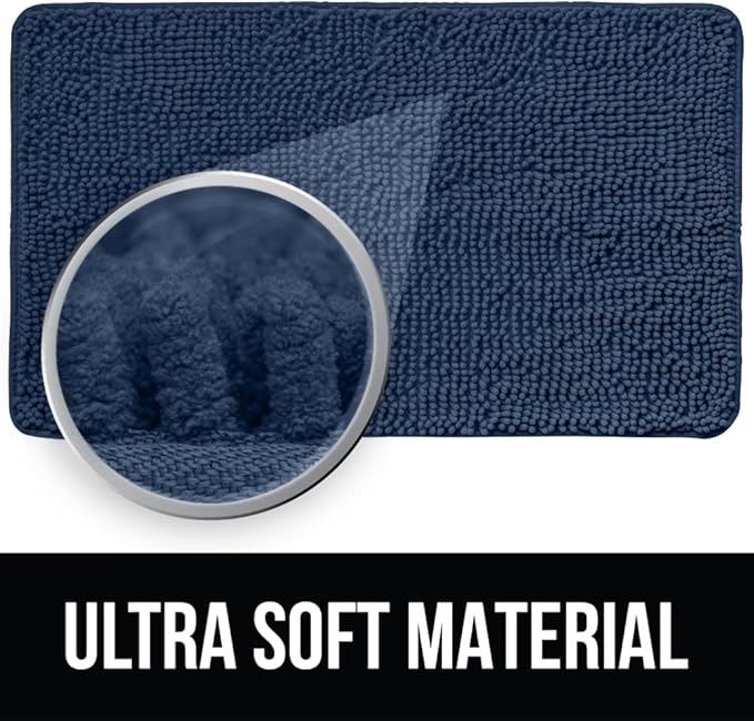 KANGAROO Bathroom Rugs, Chenille Soft Absorbent Bath Rug, Shaggy Shower Mat, Quick Dry Machine Wash Bathmat, Plush Carpet Mats for Tub, Bathtub and Room Home Decor Accessories, 24x17, Navy