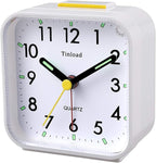 Small Battery Operated Analog Travel Alarm Clock Silent Non Ticking, Gentle Wake, Ascending Beep Sounds, Snooze,Lighted on Demand, Easy Set(White)