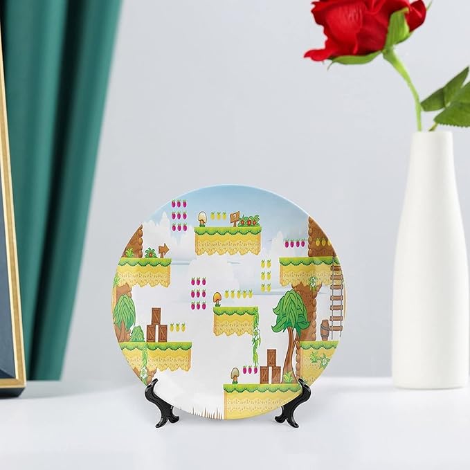 XISUNYA 8 Inch Decorative Plate, Video Games Tableware Plate, Cartoon Retro Computer Graphic Print Ceramic Wall Hanging for Fine Dining Upscale Events, Dinner Parties, Weddings, Catering, Multicolor