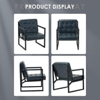 COLAMY Accent Chairs Set of 2, Modern Accent Arm Chairs for Living Room, Comfy Leather Armchairs with Metal Legs for Bedroom Reception Room, Blue