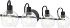 4-Lights Contemporary Bathroom Light Fixtures Over Mirror with Seeded Globe Glass Shades, Black Rustic Vanity Wall Lighting for Bedroom Dressing Cabinet