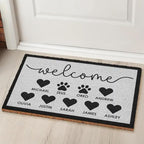 Personalized Coconut Doormat - Welcome Entryway Décor Gift, Custom Family Name Keepsake for Home, Thoughtful Housewarming, Anniversary or Everyday Front Door Accent - Welcome Family Heart Pawprints