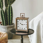 NIKKY HOME Metal Table Clock, Silent Non-Ticking Classic Battery Operated Decorative Mantel Desk Shelf Clock for Living Room Decor - Rose Gold