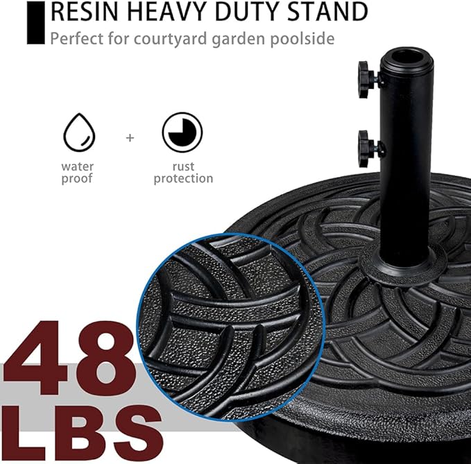 Sundale Outdoor Umbrella Base 48lbs with Stainless Steel Umbrella Tube, Heavy Duty Square Resin Umbrella Stand, Black
