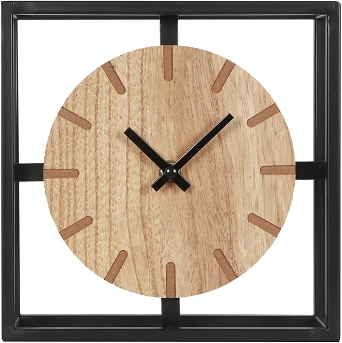 Vintage Black Table Clock on Stand, Decorative Desk and Shelf Clock, Rustic Mantel Clock Farmhouse Clock Non-Ticking