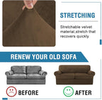 H.VERSAILTEX Sofa Cover 3 Piece T Cushion Loveseat Slipcovers Thick Velvet Couch Cover Stretch T Cushion Sofa Covers for 2 Cushion Couch with 2 Individual T Cushion Covers, Bronze Brown