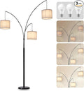 DLLT Modern Floor Lamp for Room: 3-Light Black Tree Dimmable Floor Lamps with Gray Shades for Living Room - Arc Standing Lamp for Bedroom - Tall Floor Lamp for Office Corner 3 LED Bulbs Included