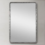 ANDY STAR Hand-Forged Silver Bathroom Mirrors for Wall, 30x40 Inch Vintage Solid Steel Metal Frame Bathroom Vanity Mirror, Antique Rounded Rectangle Wall Mirror, Hangs Horizontally or Vertically
