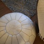 Poufs&Pillows Premium Moroccan Leather Pouf - Handmade - Delivered Stuffed - Ottoman, Footstool, Floor Cushion (White)