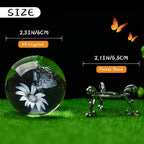 HDCRYSTALGIFTS 60mm Butterfly Crystal Ball Paperweight,3D Laser Engraved Butterfly on Sunflower in Glass Ball with Stand Decorative Glass Sphere Home Decor Gifts for Women Girls